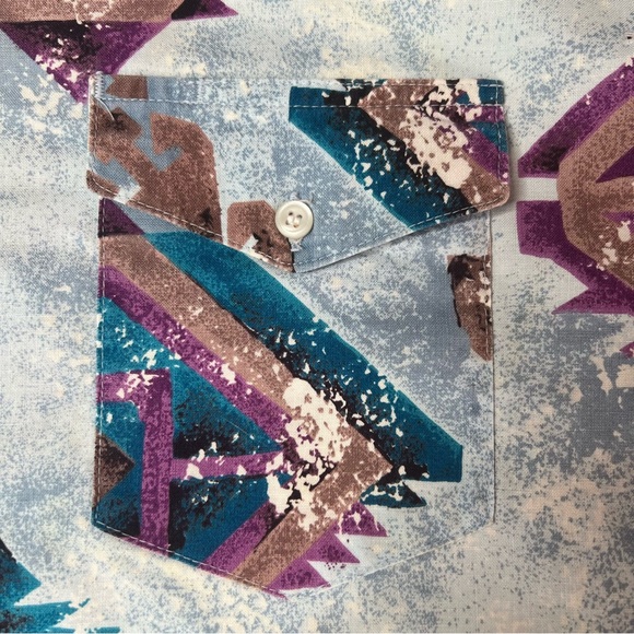 Vintage Wrangler Native American Art Short Sleeve Western Shirt XL X-Long Tails - Picture 3 of 7